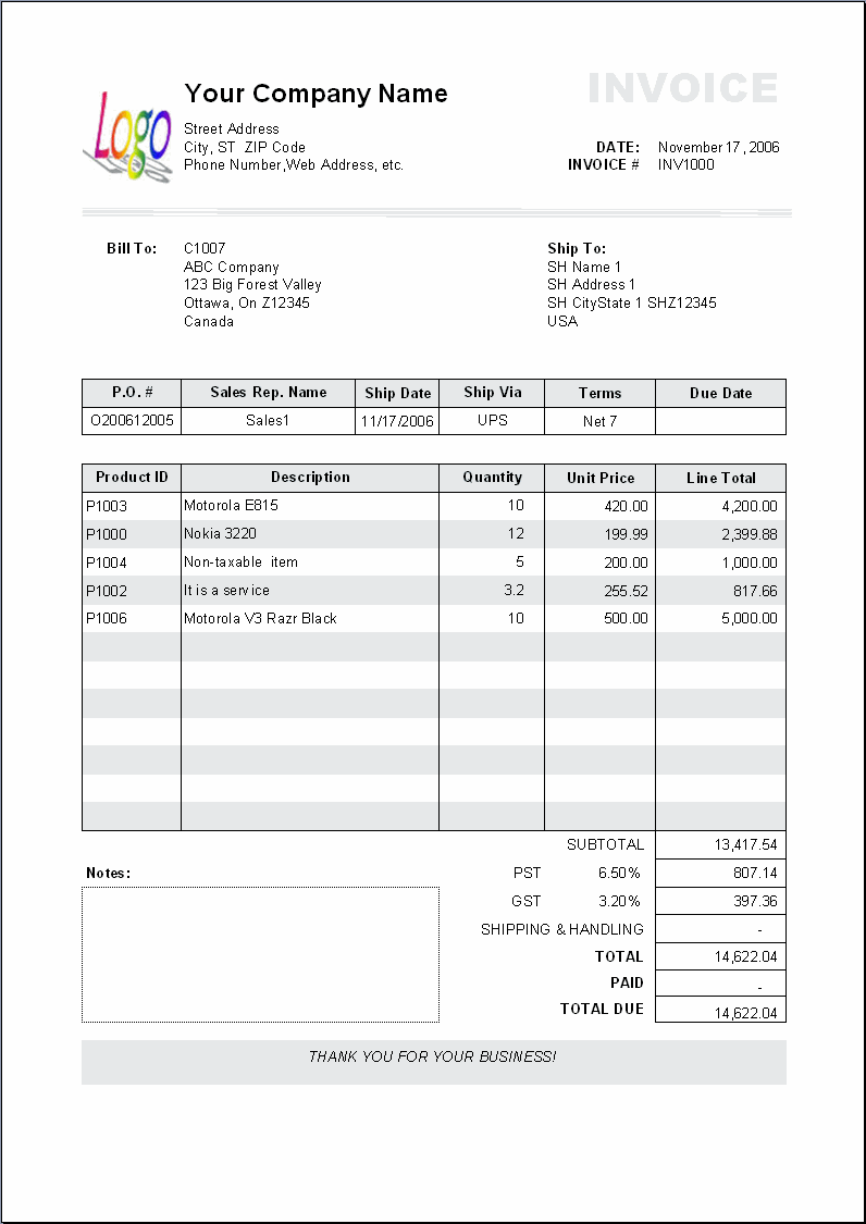 bill format sample