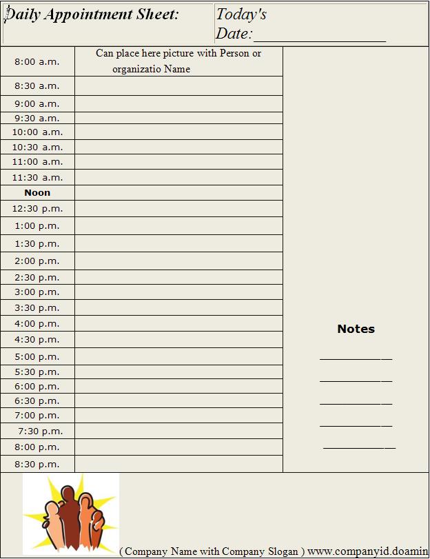 Daily Appointment Sheet Template
